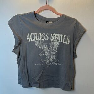 Divided Blue/Grey Graphic Tee with Eagle Print